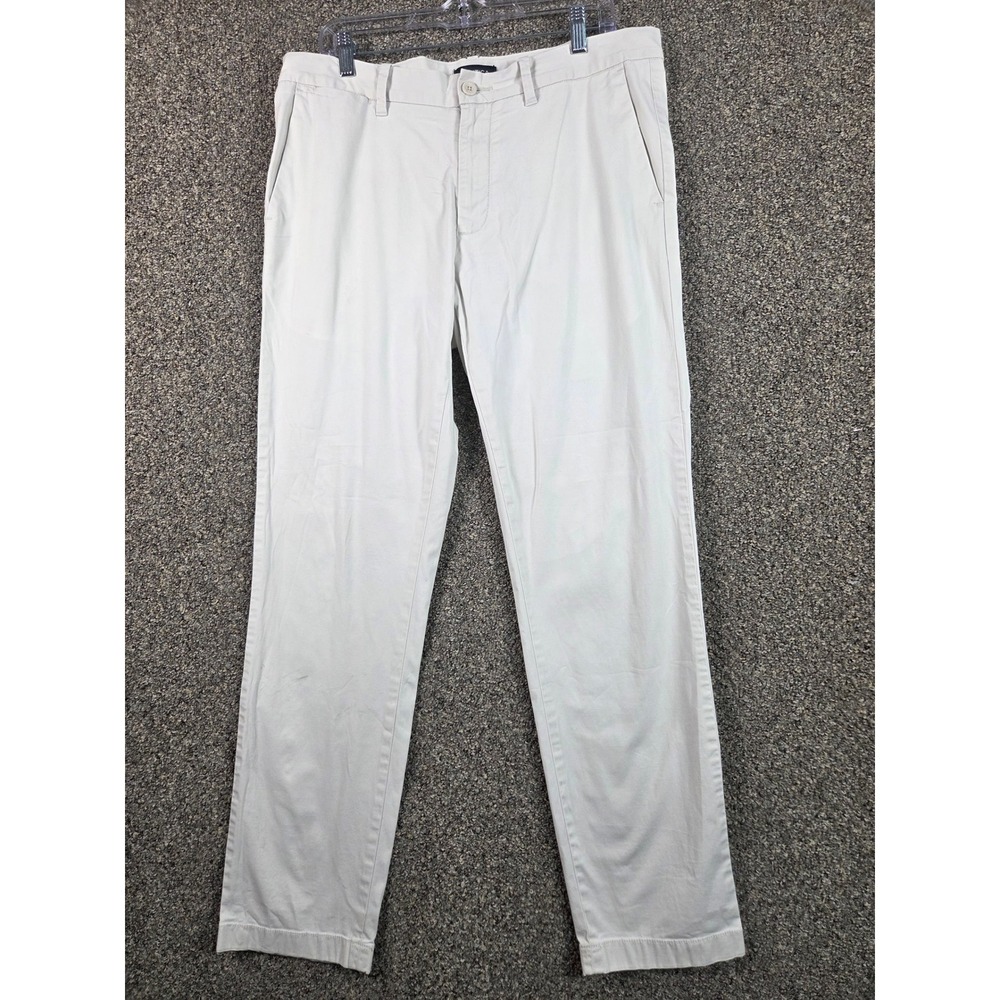 Nautica Chino Pants Mens 34x32 Stone Beige Stretch Cotton Twill Flat Front G0052